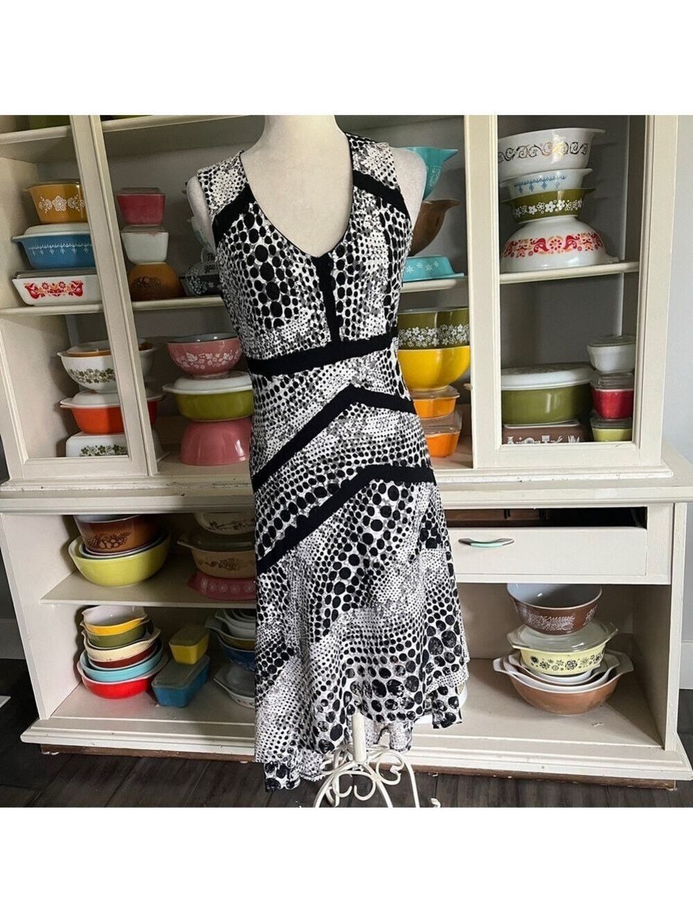 Patrizia Luca Milano Black and White Polka Dot Dress - Size Medium